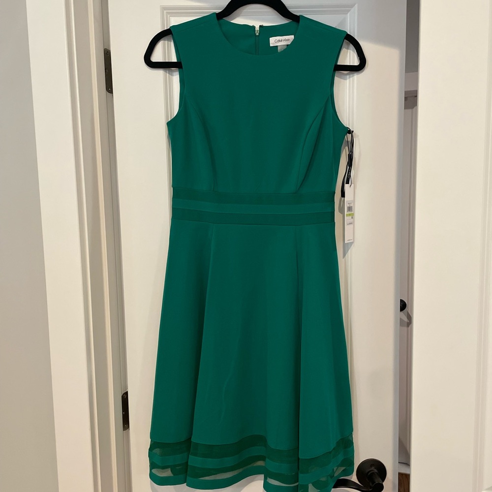 Calvin Kline Illusion A Line size 4 green dress NWT